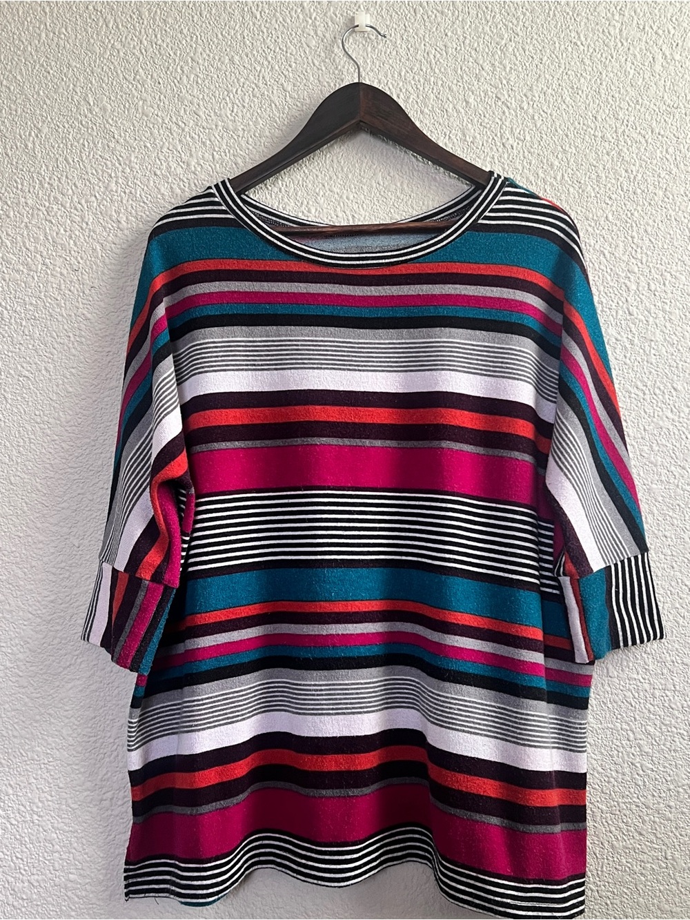 Paisley Grace Multicolor Striped 3/4 Sleeve Tunic Top